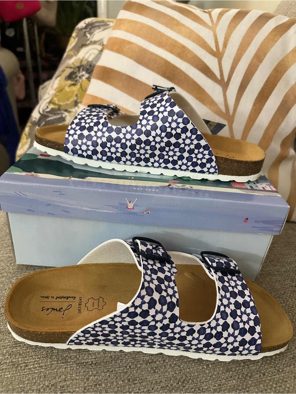 Joules Navy Geo Double-Buckle Slide Sandals EU 41 | US 9.5 - 10 New In Box - Picture 8 of 14